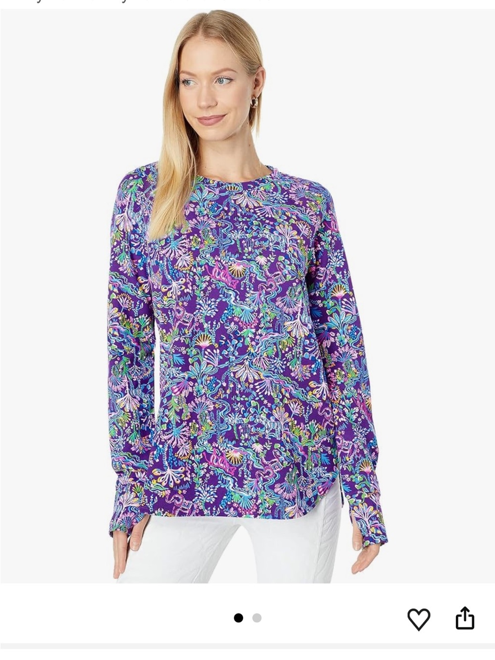 Lilly Pulitzer Blythe Purple Floral Crewneck Long-Sleeve Top UPF +50